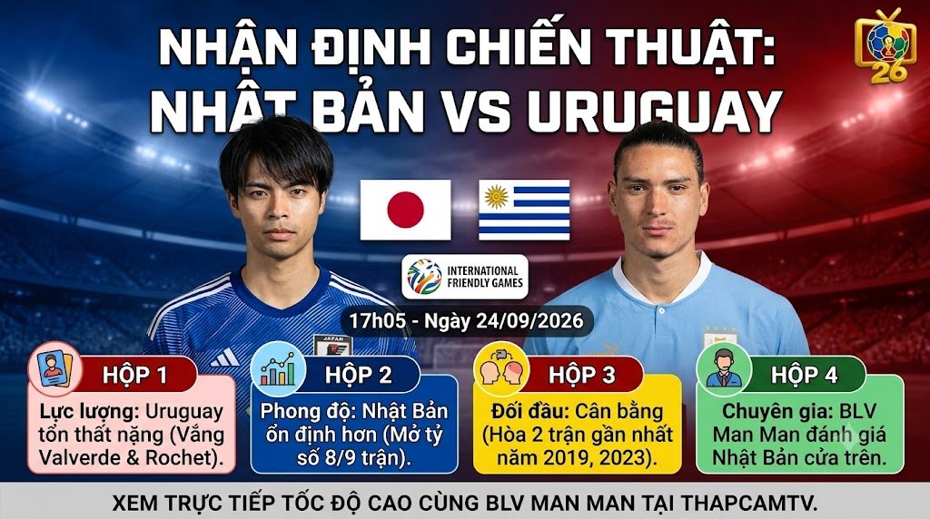 Nhận Định Nhật Bản vs Uruguay (17h05, 24/09): Bài Toán Vắng Bóng Valverde